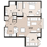 The Lafayette floor plan at Palladian apartments in Rockville MD with one bedroom and one bathroom