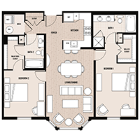 The Lousiburg floor plan at Palladian apartments in Rockville MD with two bedrooms and two bathrooms