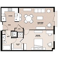 The Navona floor plan at Palladian apartments in Rockville MD with one bedroom and one bathroom