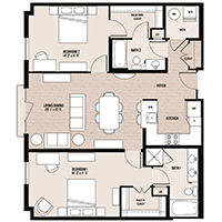 The Cambridge floor plan at Palladian apartments in Rockville MD with two bedrooms and two bathrooms