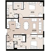 The Charles floor plan at Palladian apartments in Rockville MD with one bedroom and one bathroom