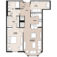 The Franklin floor plan at Palladian apartments in Rockville MD with one bedroom and one bathroom