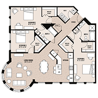 The Ghirardelli floor plan at Palladian apartments in Rockville MD with three bedrooms and two bathrooms