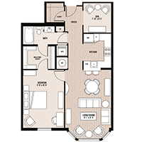 The Lincoln floor plan at Palladian apartments in Rockville MD with one bedroom and one bathroom