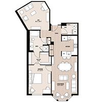 The McPherson floor plan at Palladian apartments in Rockville MD with one bedroom and one bathroom