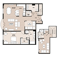 The Times floor plan at Palladian apartments in Rockville MD with one bedroom and one bathroom