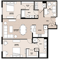 The Union floor plan at Palladian apartments in Rockville MD with two bedrooms and two bathrooms