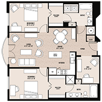 The Washington floor plan at Palladian apartments in Rockville MD with two bedrooms and two bathrooms